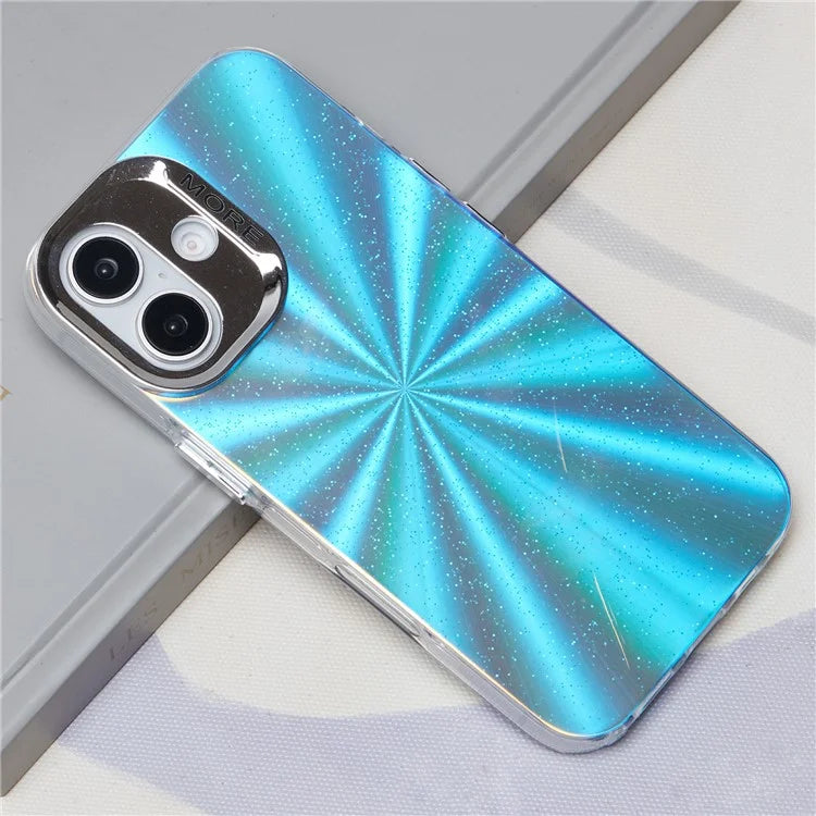For iPhone 16 Plus Case Silicone+PC IMD Laser Texture Matte Phone Cover