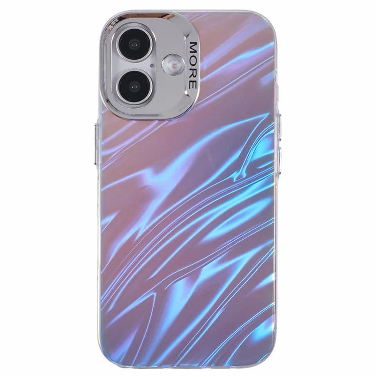 For iPhone 16 Plus Case Silicone+PC IMD Laser Texture Matte Phone Cover