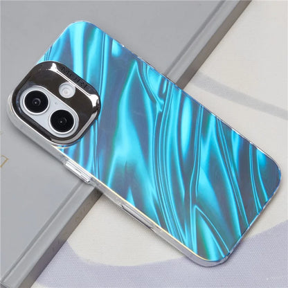For iPhone 16 Plus Case Silicone+PC IMD Laser Texture Matte Phone Cover