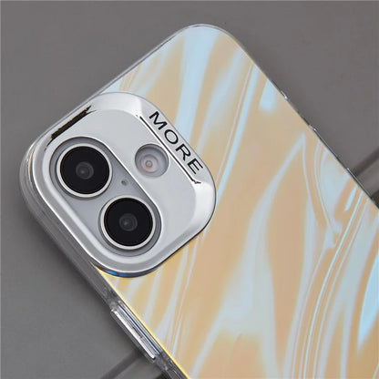 For iPhone 16 Plus Case Silicone+PC IMD Laser Texture Matte Phone Cover