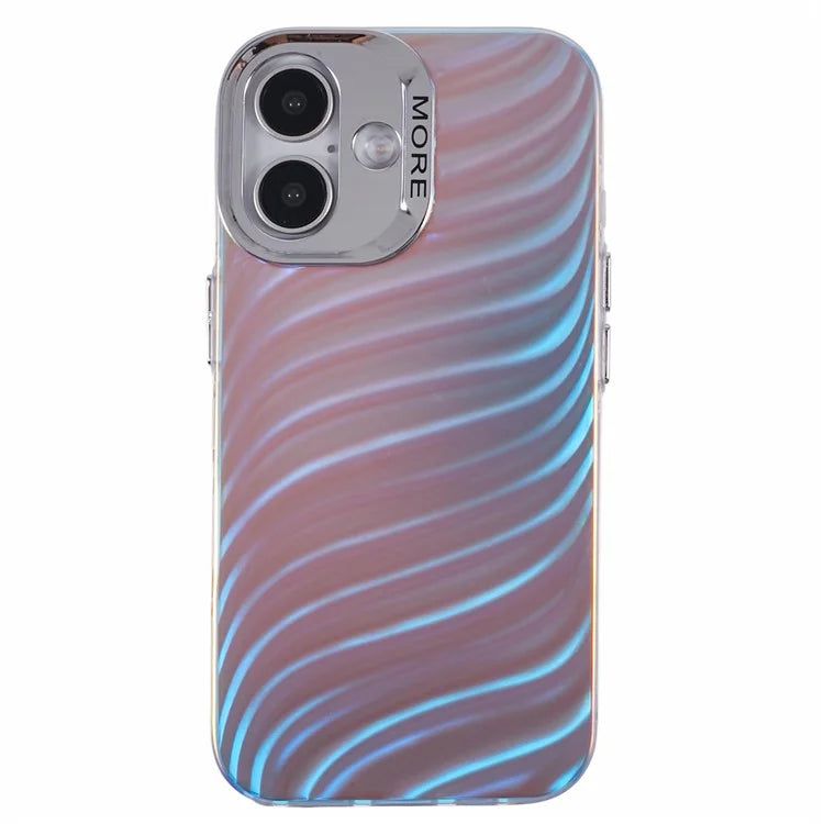 For iPhone 16 Plus Case Silicone+PC IMD Laser Texture Matte Phone Cover