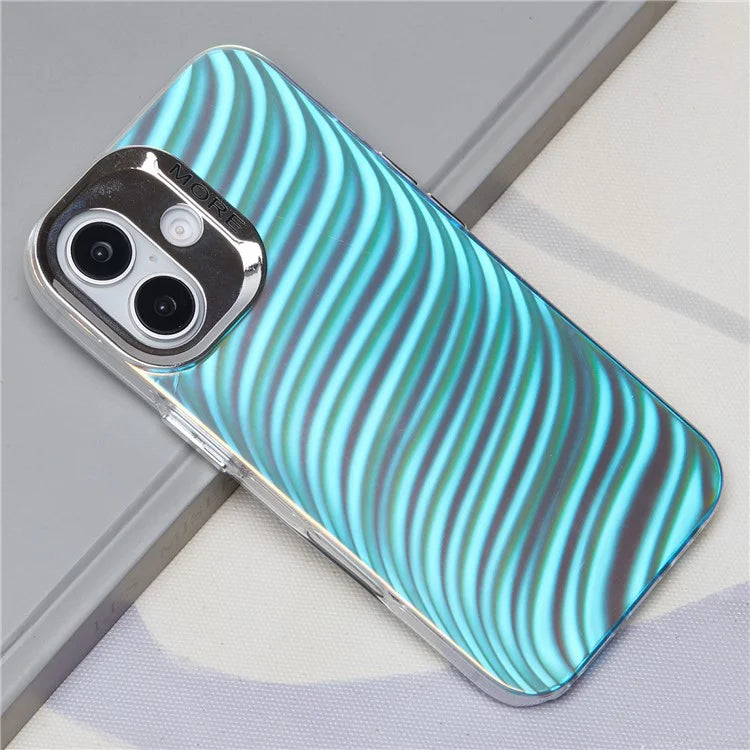 For iPhone 16 Plus Case Silicone+PC IMD Laser Texture Matte Phone Cover