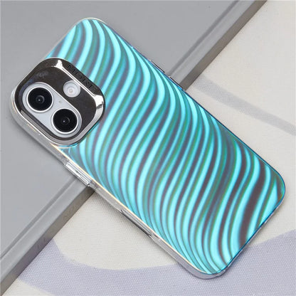For iPhone 16 Plus Case Silicone+PC IMD Laser Texture Matte Phone Cover