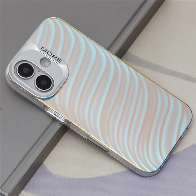 For iPhone 16 Plus Case Silicone+PC IMD Laser Texture Matte Phone Cover