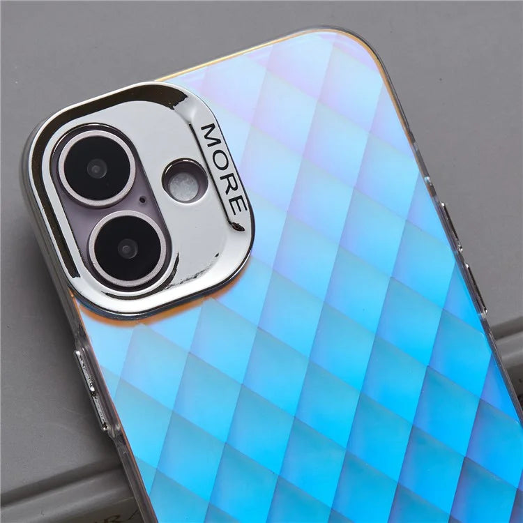 For iPhone 16 Plus Case Silicone+PC IMD Laser Texture Matte Phone Cover