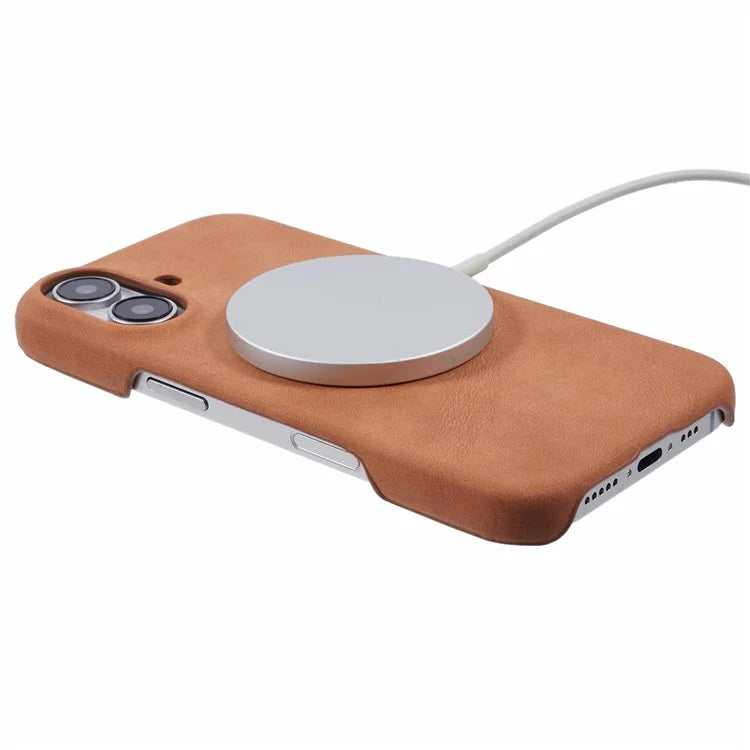 For iPhone 16 Plus Case Compatible with MagSafe Skin-Touch Leather+PC Back Cover