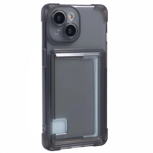 For iPhone 13 TPU Case Reinforced Corners Side Push Card Holder Phone Cover