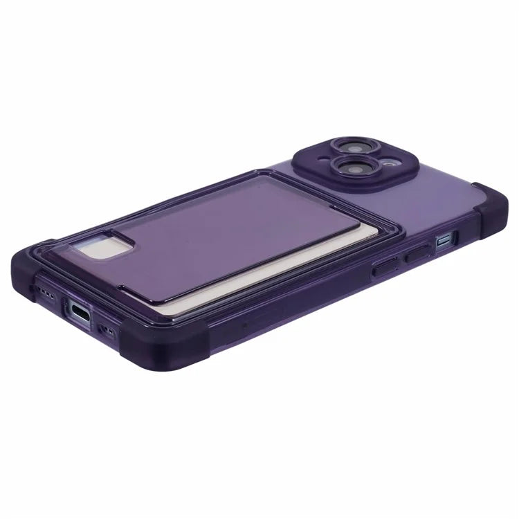 For iPhone 13 TPU Case Reinforced Corners Side Push Card Holder Phone Cover
