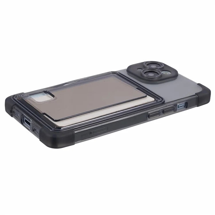 For iPhone 15 Plus TPU Case Reinforced Corners Side Push Card Holder Phone Cover