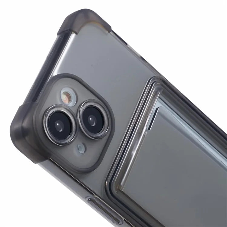 For iPhone 15 Plus TPU Case Reinforced Corners Side Push Card Holder Phone Cover