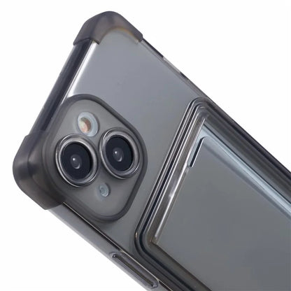 For iPhone 15 Plus TPU Case Reinforced Corners Side Push Card Holder Phone Cover
