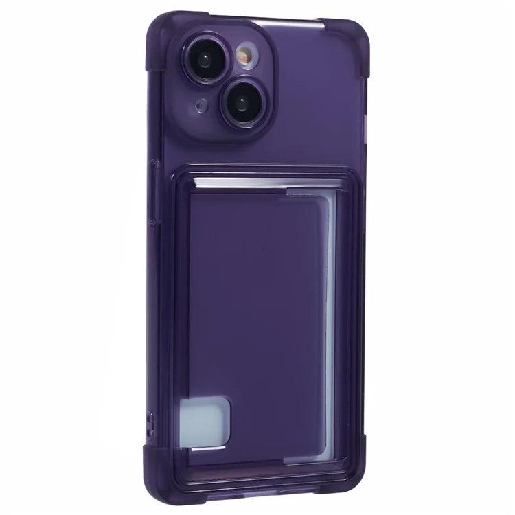 For iPhone 15 Plus TPU Case Reinforced Corners Side Push Card Holder Phone Cover