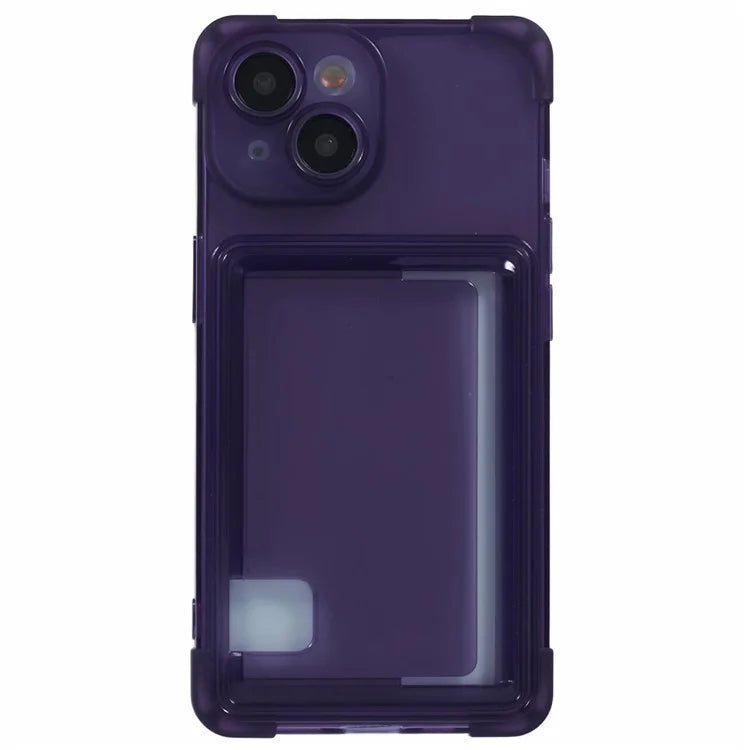 For iPhone 15 Plus TPU Case Reinforced Corners Side Push Card Holder Phone Cover