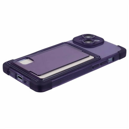For iPhone 15 Plus TPU Case Reinforced Corners Side Push Card Holder Phone Cover
