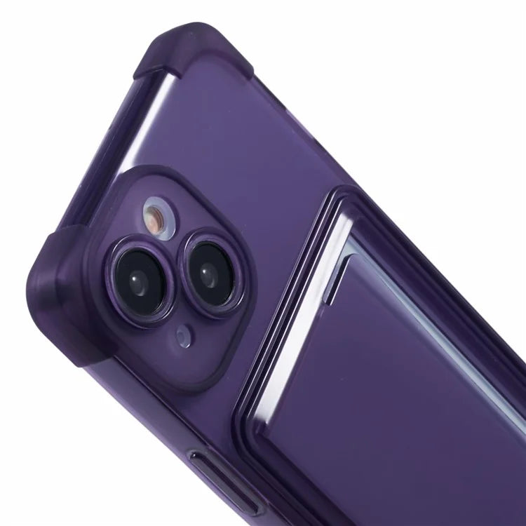 For iPhone 15 Plus TPU Case Reinforced Corners Side Push Card Holder Phone Cover