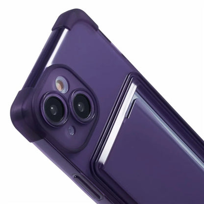 For iPhone 15 Plus TPU Case Reinforced Corners Side Push Card Holder Phone Cover