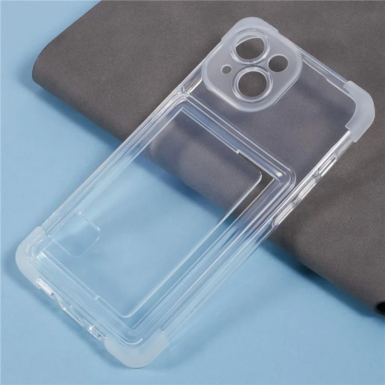 For iPhone 15 Plus TPU Case Reinforced Corners Side Push Card Holder Phone Cover