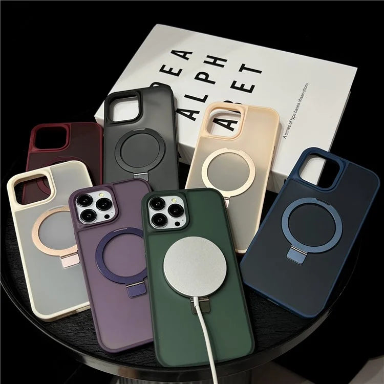 For iPhone 15 Pro Max Case Compatible with MagSafe Skin-Touch TPU+PC Kickstand Phone Cover