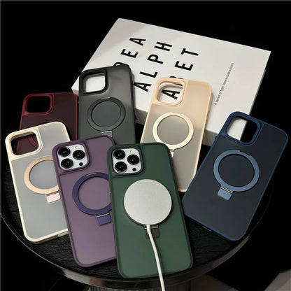 For iPhone 15 Pro Max Case Compatible with MagSafe Skin-Touch TPU+PC Kickstand Phone Cover