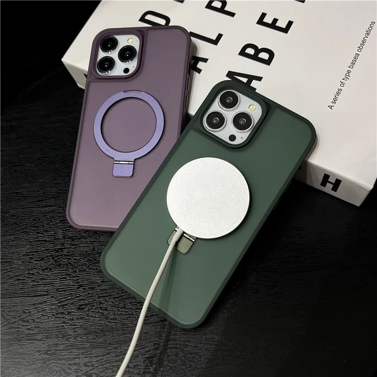 For iPhone 15 Pro Max Case Compatible with MagSafe Skin-Touch TPU+PC Kickstand Phone Cover