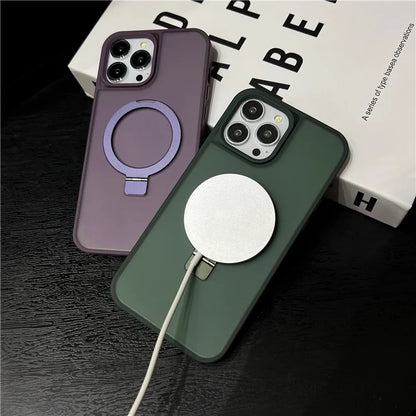 For iPhone 15 Pro Max Case Compatible with MagSafe Skin-Touch TPU+PC Kickstand Phone Cover