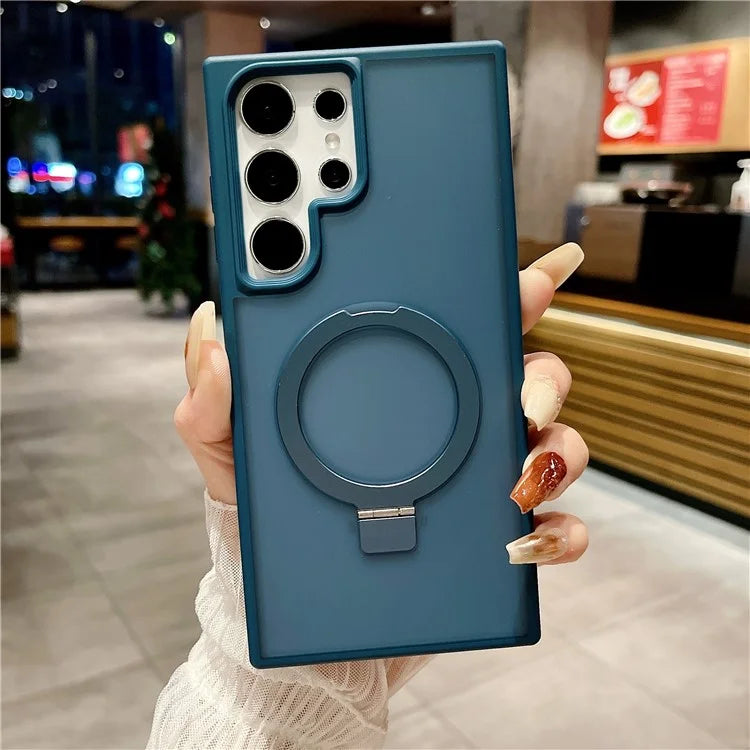For Samsung Galaxy S24 Ultra Case Compatible with MagSafe Skin-Touch TPU+PC Kickstand Phone Cover