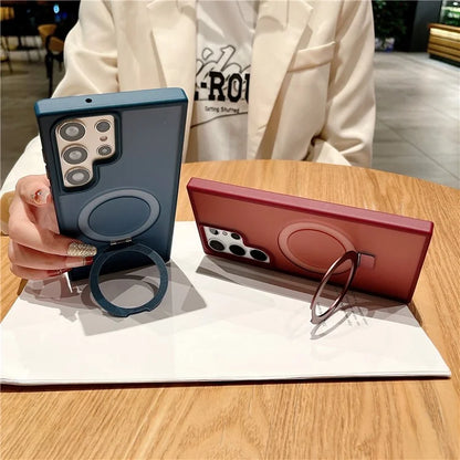 For Samsung Galaxy S24 Ultra Case Compatible with MagSafe Skin-Touch TPU+PC Kickstand Phone Cover