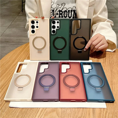 For Samsung Galaxy S24 Ultra Case Compatible with MagSafe Skin-Touch TPU+PC Kickstand Phone Cover