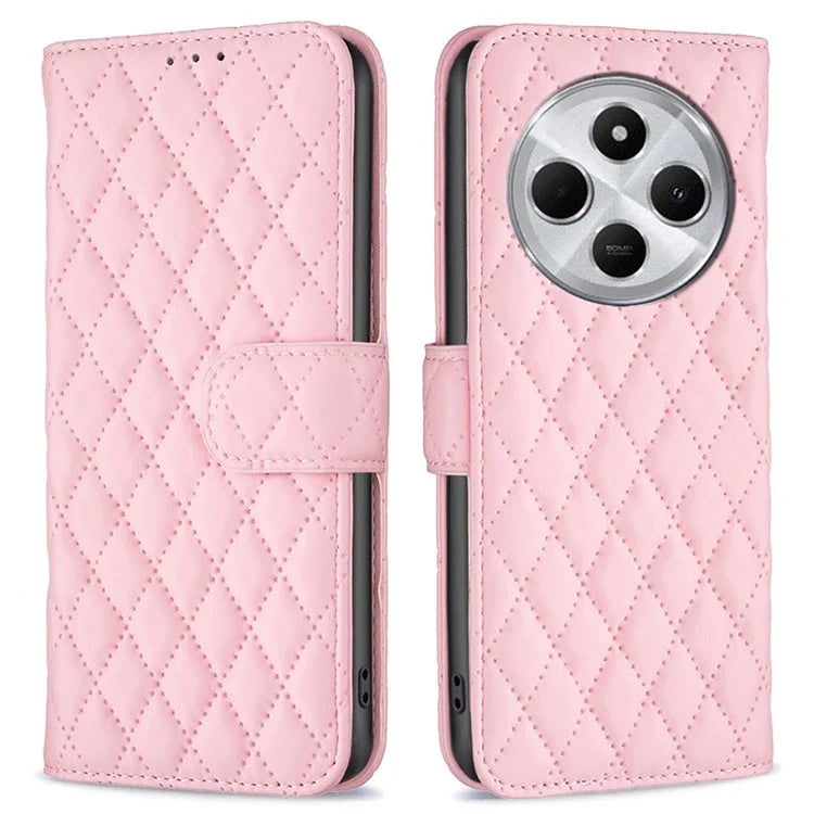 BINFEN COLOR BF Style-14 For Xiaomi Redmi 14C 4G Case Rhombus Phone Leather Cover Stand