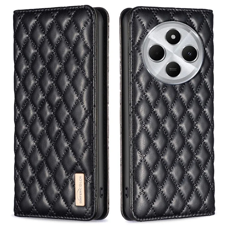 BINFEN COLOR BF Style-16 For Xiaomi Redmi 14C 4G Case Card Slots Rhombus Leather Cover