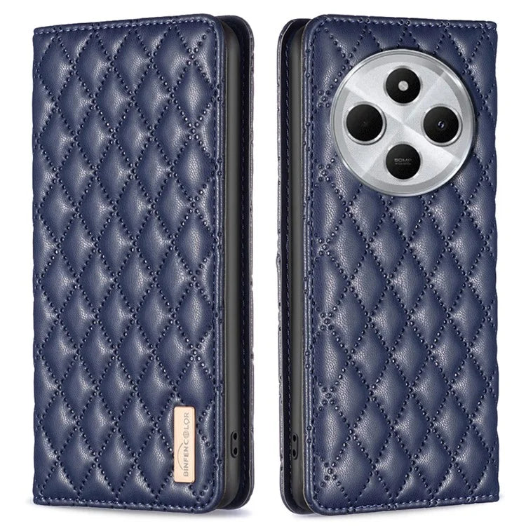 BINFEN COLOR BF Style-16 For Xiaomi Redmi 14C 4G Case Card Slots Rhombus Leather Cover