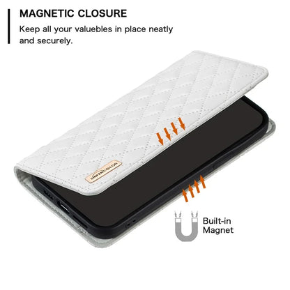 BINFEN COLOR BF Style-16 For Xiaomi Redmi 14C 4G Case Card Slots Rhombus Leather Cover
