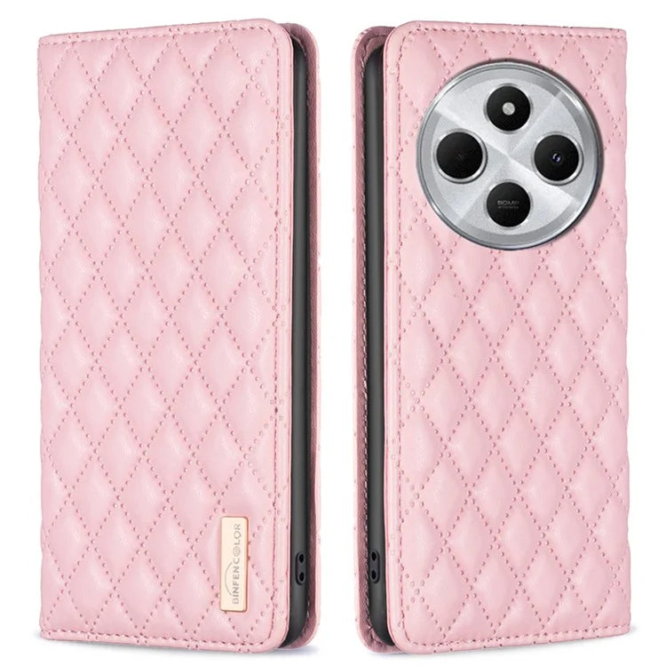 BINFEN COLOR BF Style-16 For Xiaomi Redmi 14C 4G Case Card Slots Rhombus Leather Cover