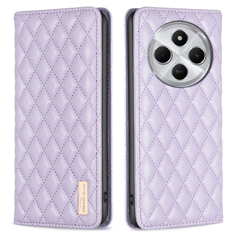 BINFEN COLOR BF Style-16 For Xiaomi Redmi 14C 4G Case Card Slots Rhombus Leather Cover
