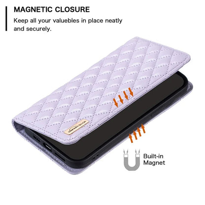 BINFEN COLOR BF Style-16 For Xiaomi Redmi 14C 4G Case Card Slots Rhombus Leather Cover
