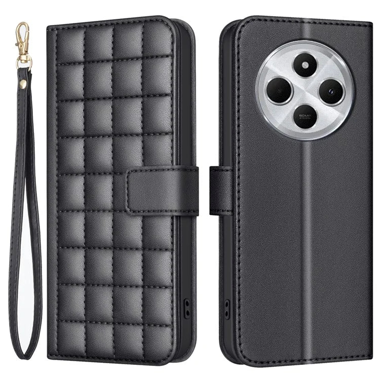 BINFEN COLOR BF34 for Xiaomi Redmi 14C 4G Leather Case Wallet Square Grid Phone Cover