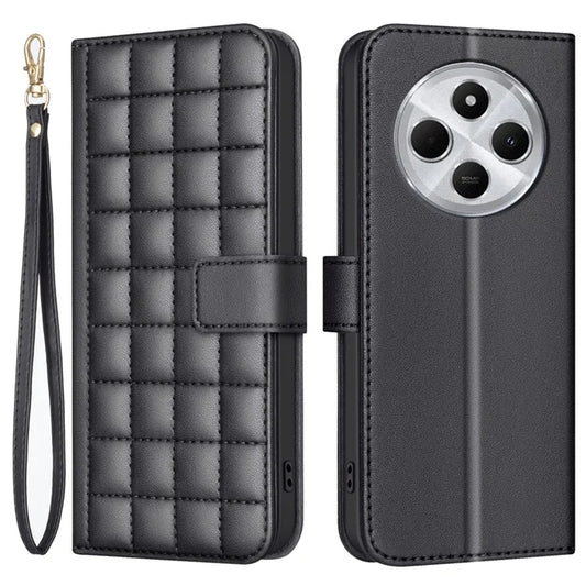 BINFEN COLOR BF34 for Xiaomi Redmi 14C 4G Leather Case Wallet Square Grid Phone Cover