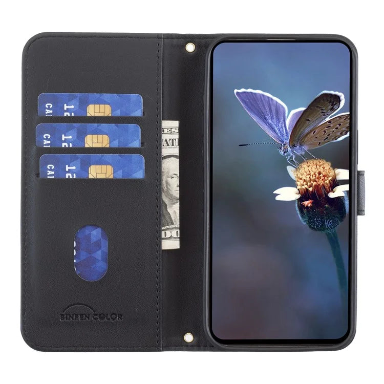BINFEN COLOR BF34 for Xiaomi Redmi 14C 4G Leather Case Wallet Square Grid Phone Cover