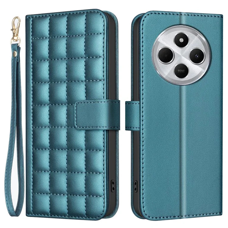 BINFEN COLOR BF34 for Xiaomi Redmi 14C 4G Leather Case Wallet Square Grid Phone Cover