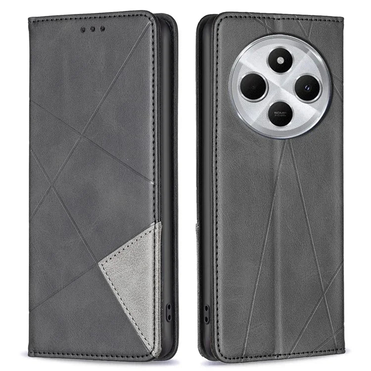 For Xiaomi Redmi 14C 4G Case Card Slots Geometry Imprint Leather Phone Cover