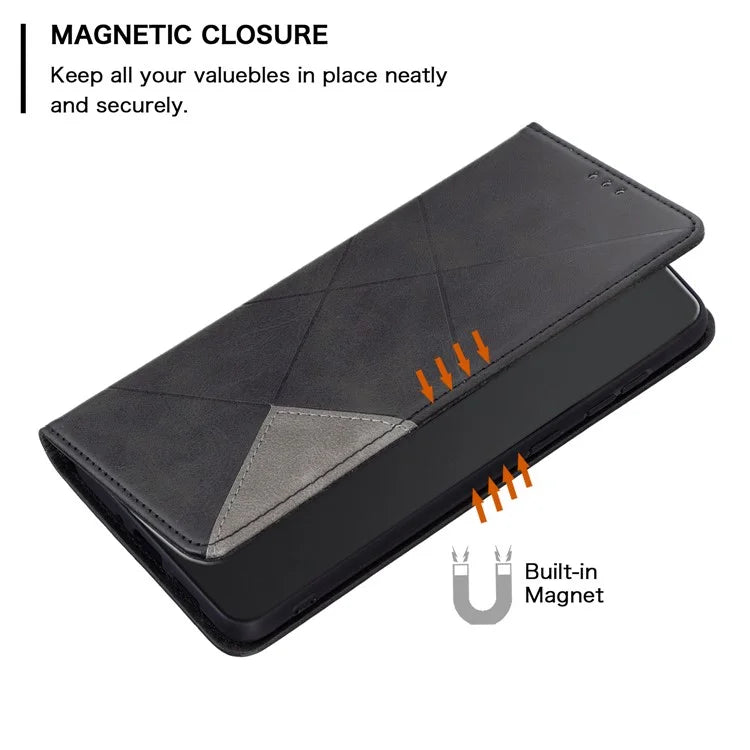 For Xiaomi Redmi 14C 4G Case Card Slots Geometry Imprint Leather Phone Cover