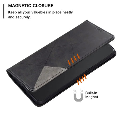 For Xiaomi Redmi 14C 4G Case Card Slots Geometry Imprint Leather Phone Cover