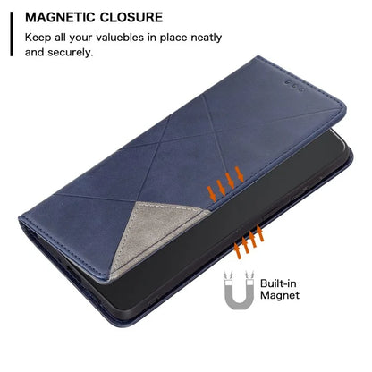 For Xiaomi Redmi 14C 4G Case Card Slots Geometry Imprint Leather Phone Cover