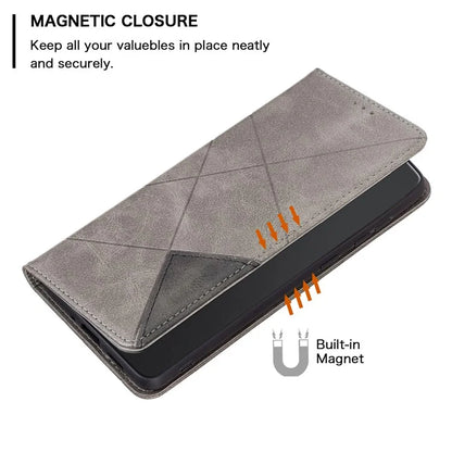 For Xiaomi Redmi 14C 4G Case Card Slots Geometry Imprint Leather Phone Cover
