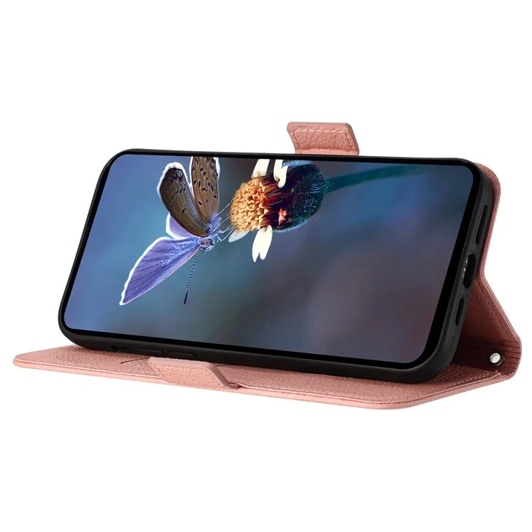 For iPhone 16 Pro Max Case Rose Imprinted RFID Blocking Leather Phone Cover with Strap