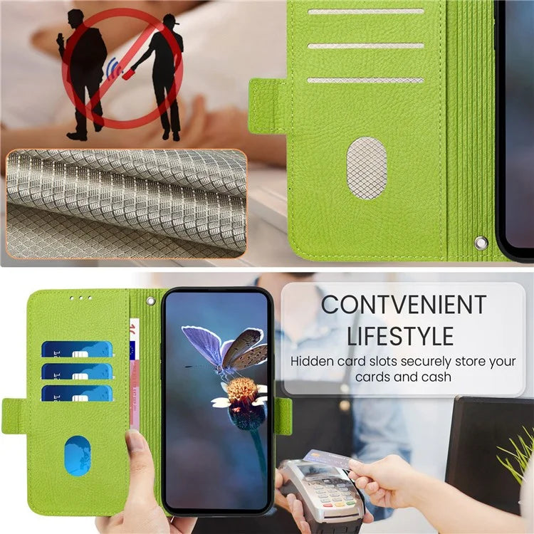 For iPhone 16 Pro Case Rose Imprinted RFID Blocking Leather Phone Cover with Strap
