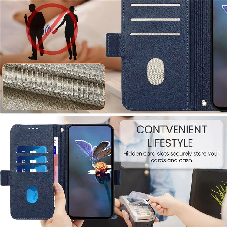 For iPhone 16 Case Rose Imprinted RFID Blocking Leather Phone Cover with Strap