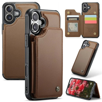 CASEME C22 Series For iPhone 16 Case Leather+TPU Cover RFID Blocking Card Slots