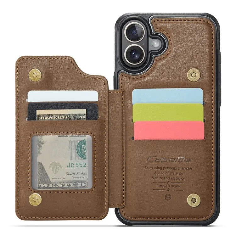 CASEME C22 Series For iPhone 16 Case Leather+TPU Cover RFID Blocking Card Slots