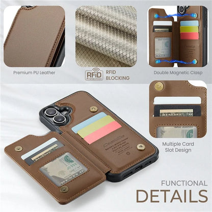 CASEME C22 Series For iPhone 16 Case Leather+TPU Cover RFID Blocking Card Slots